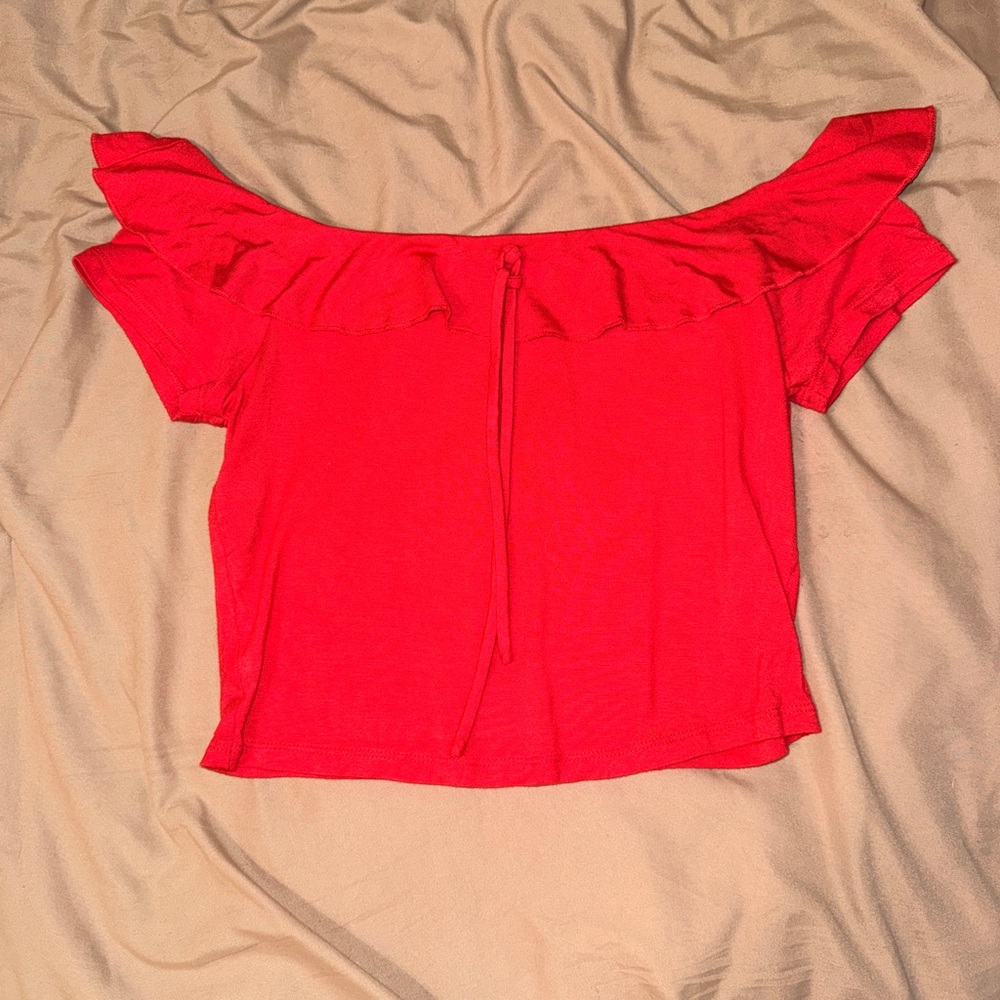Me to We Vibrant Red Ruffle Crop Top